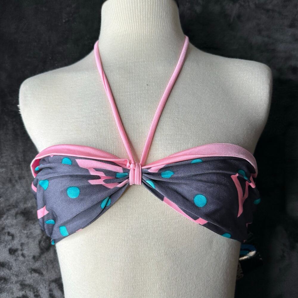 Vintage 80s/90s Bandeau Halter Neck Bikini Top Pink Grey  
Women’s Size s/m